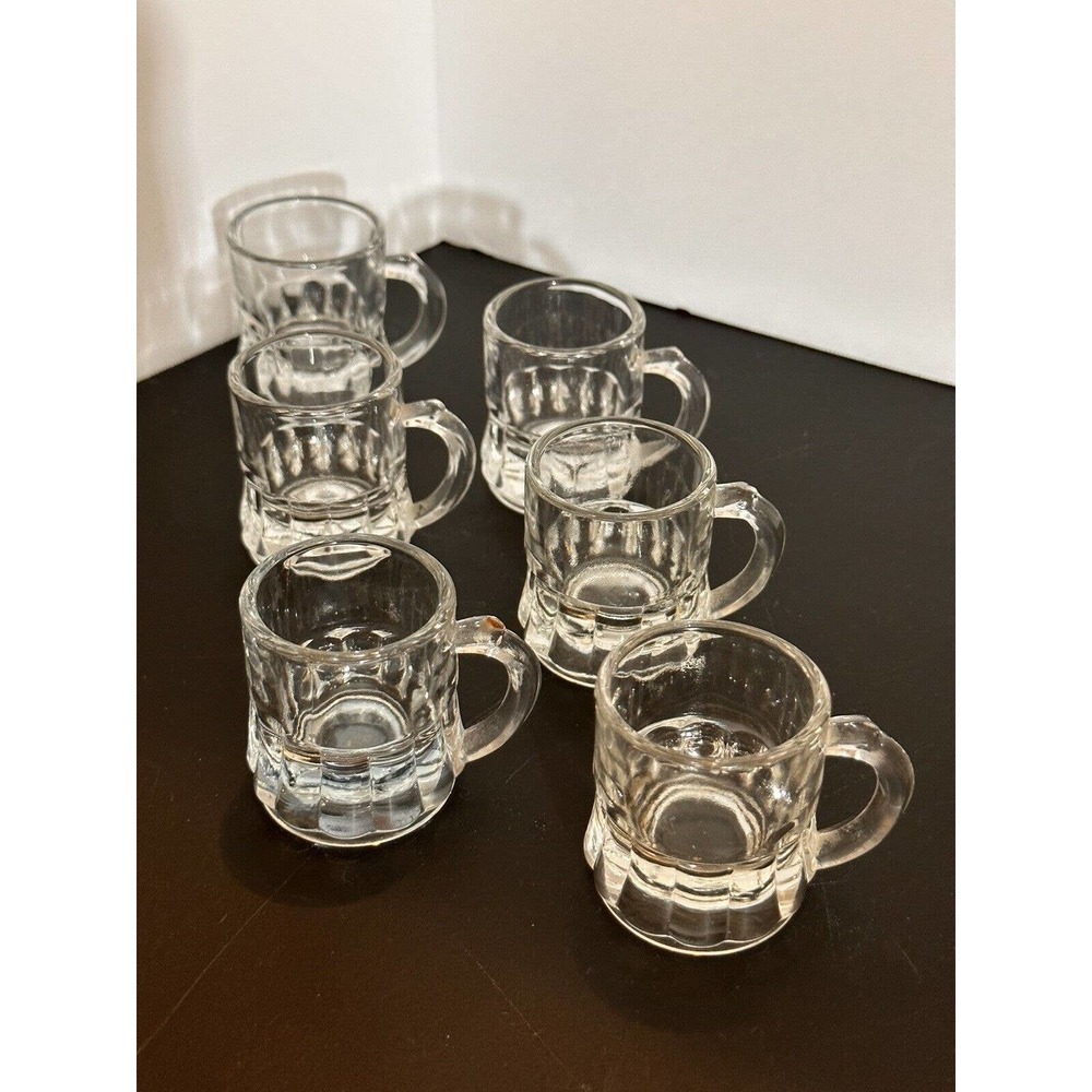 6 Vintage Clear Federal Mini Beer Stein Shot glasses 1 oz size